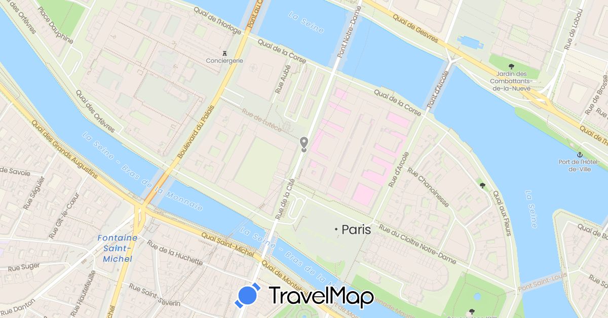 TravelMap itinerary: driving, plane in France, Tanzania (Africa, Europe)